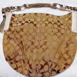 Coach signature hobo cream twisted strap canvas brown cream shoulder bag women